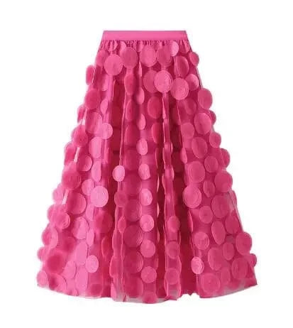 Free / Fuchsia Womens 2024 Spring Summer High Waist Elastic Midi Long Tutu Skirts S-3XL Retro Goth 3D Design Polka Dot Tulle Mesh Skirts
