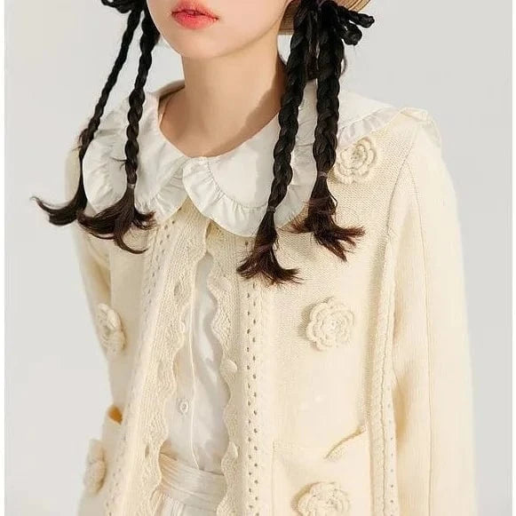 Free / Ivory 2024 Fashionable woman new arrival crew neck long sleeve floral sweater cardigan
