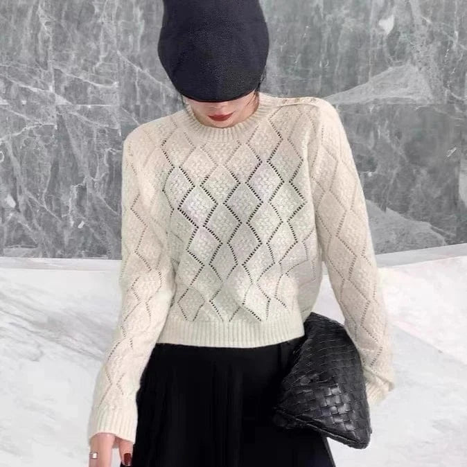 Free / Ivory 2024 spring Women fashionable long sleeve loose hollow out spring thin sweater jumper