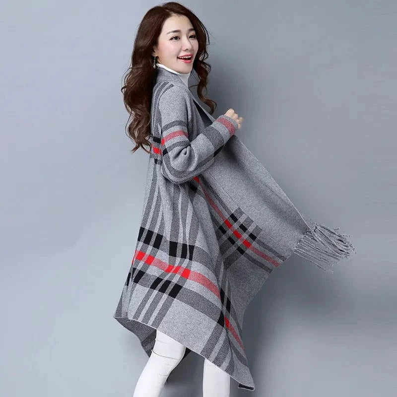 Free / Khaki 2024 spring new arrival fashion lady batwing sleeve stripe tassel sweater coat