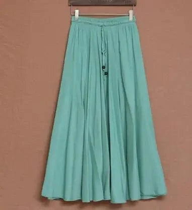 Free / light green Women Cotton Long Skirts Elastic Waist Pleated Maxi Skirts Beach Boho Vintage Summer Skirts Faldas Saia Ebsq88