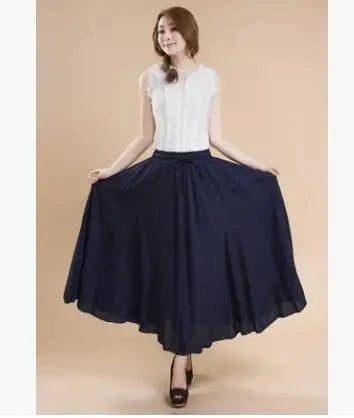 Free / NAVY Women Cotton Long Skirts Elastic Waist Pleated Maxi Skirts Beach Boho Vintage Summer Skirts Faldas Saia Ebsq88