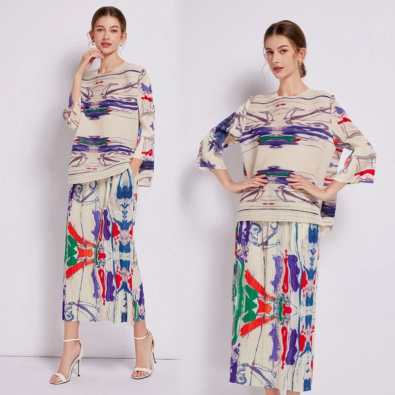 Free / Photo Color 2024 Spring New Product Small and Popular Retro Print Pleated Skirt XC60560100