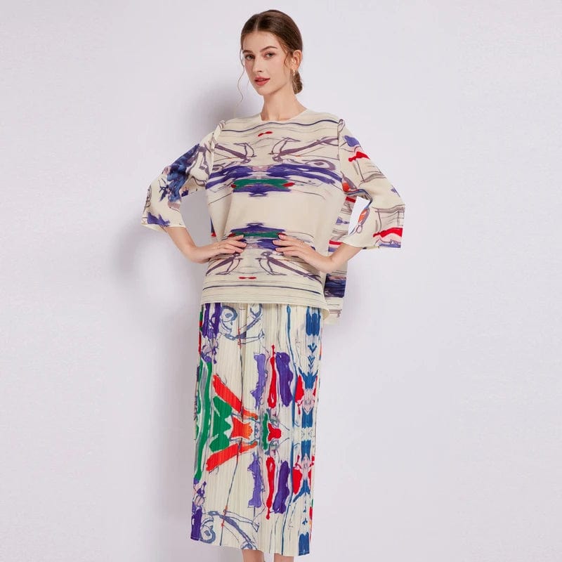 Free / Photo Color 2024 Spring New Product Small and Popular Retro Print Pleated Skirt XC60560100