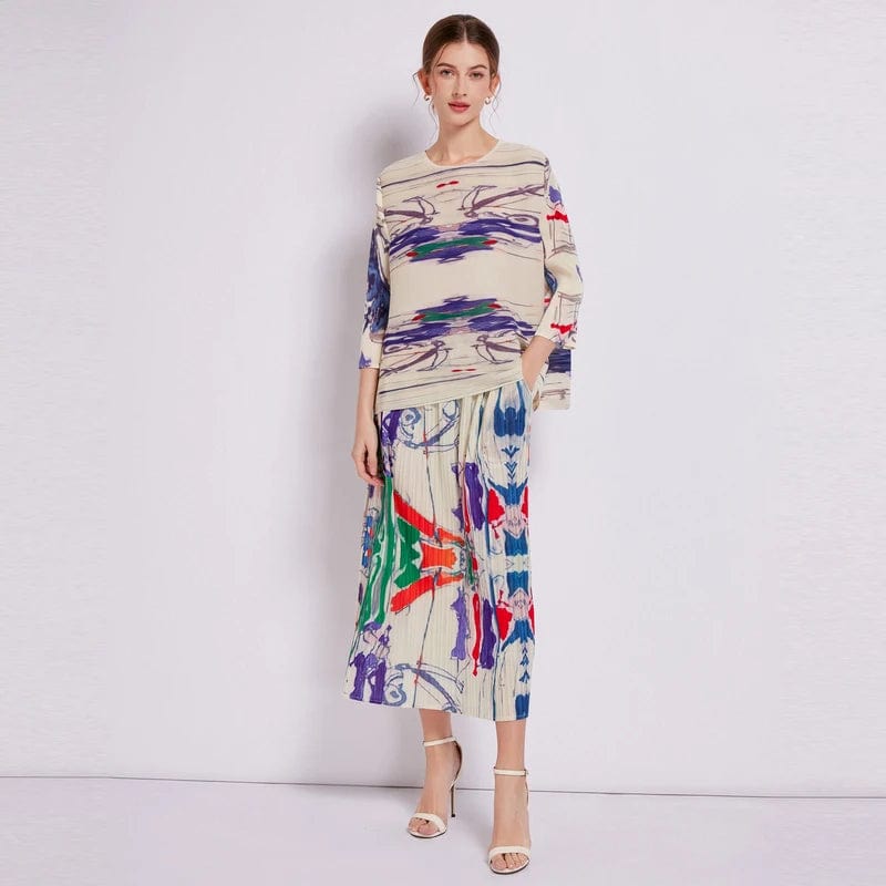 Free / Photo Color 2024 Spring New Product Small and Popular Retro Print Pleated Skirt XC60560100