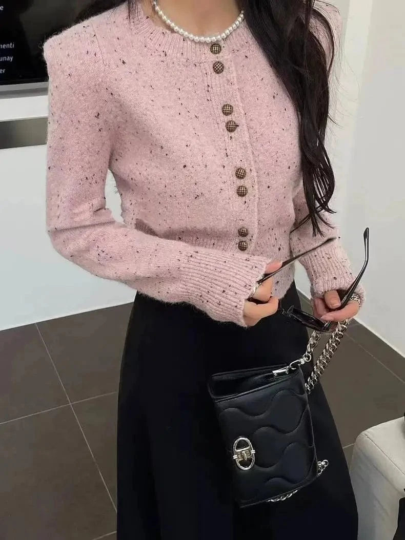 Free / Pink 2024 Spring  lady fashionable new arrival crew neck long sleeve coat regular model sweater cardigan
