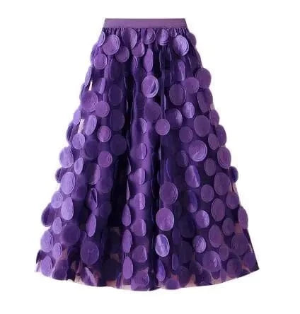 Free / Purple Womens 2024 Spring Summer High Waist Elastic Midi Long Tutu Skirts S-3XL Retro Goth 3D Design Polka Dot Tulle Mesh Skirts