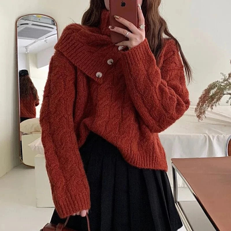 Free / Red 2024 Spring women new arrival crew neck long sleeve loose solid scarf shawl sweater jumper