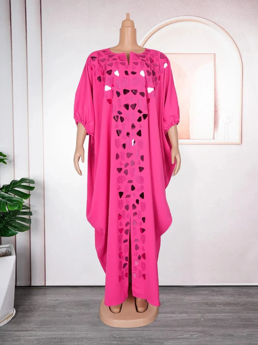 Free / Rose S10050 Africa Clothing Plus Size Kaftan Dresses Women Robes Femme Abaya Rhinestone Irregular Bat Sleeve Loose Boubou Dresses