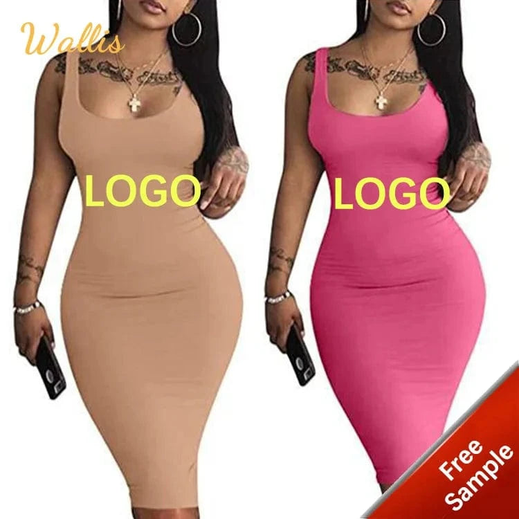 Free Sample 40+ Style Sleeveless Bodycon Tank Long Dress Women 2024 Stretch Party Night Club Streetwear Casual Ladies Dresses