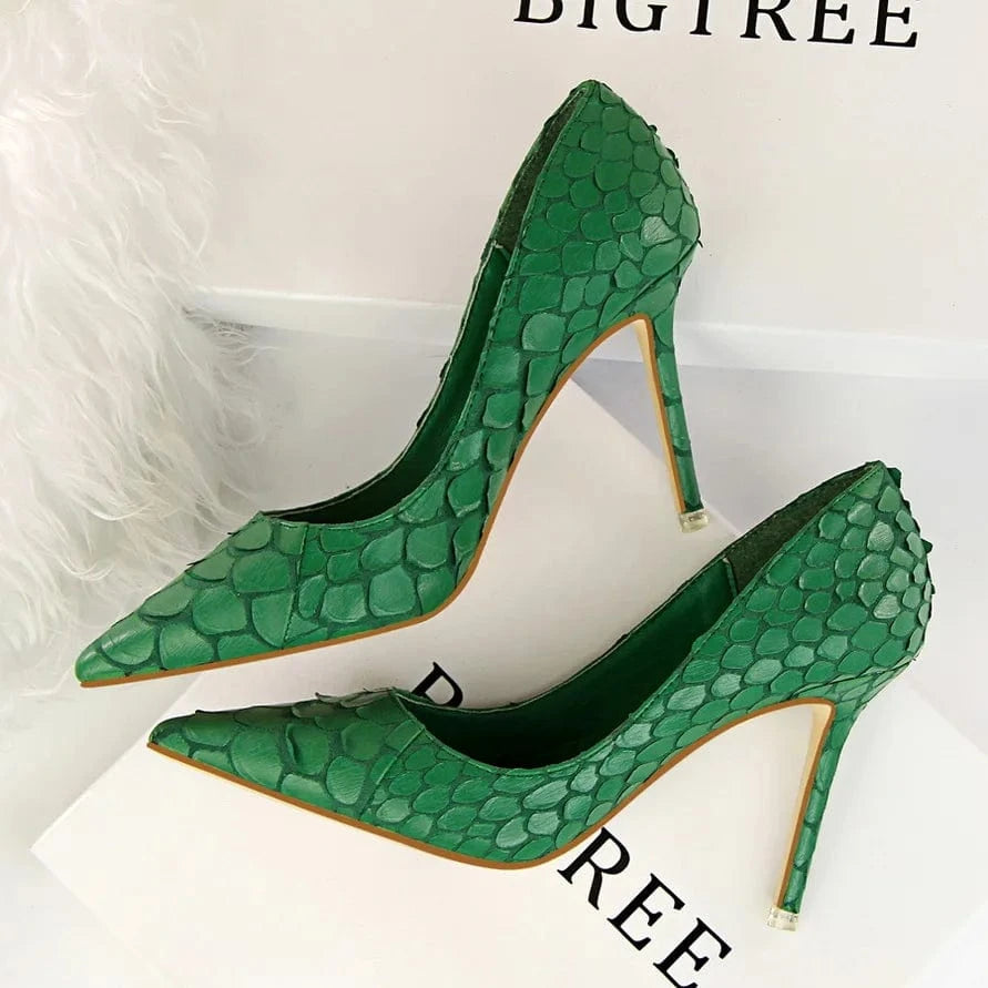 Free Shipping High-End Unique Fish Scale Design Stiletto Heeled Sandals for Ladies