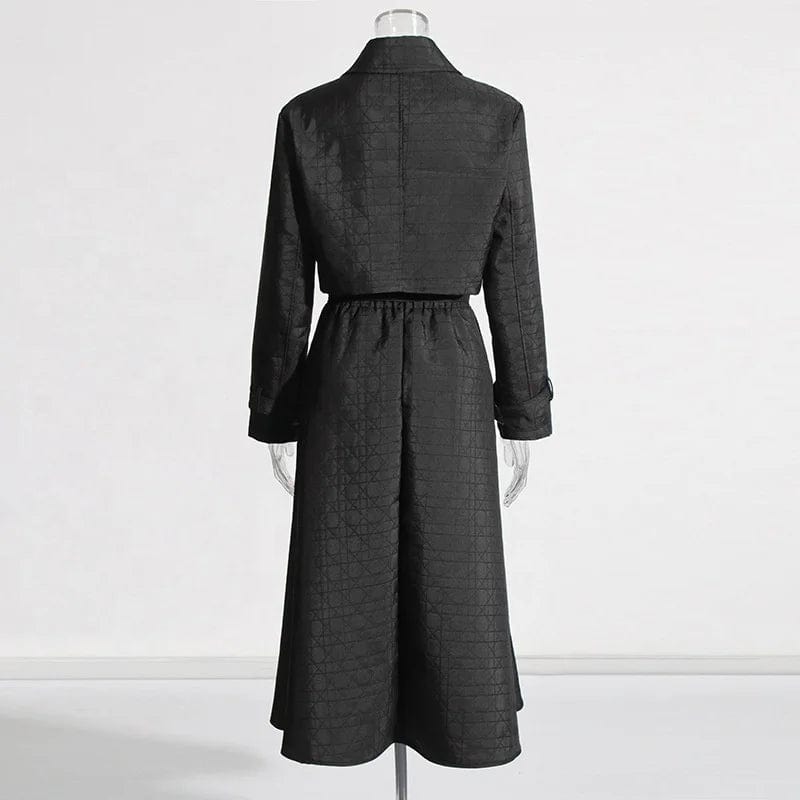 FREE SIZE / Black OUDINA Fashion Casual Two Piece Set 2024 Early Spring New Short Top Jacket And Long Lace-up Skirt Suit For Women