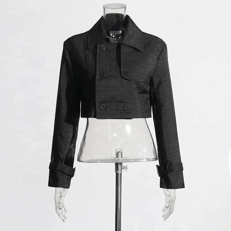 FREE SIZE / Black OUDINA Fashion Casual Two Piece Set 2024 Early Spring New Short Top Jacket And Long Lace-up Skirt Suit For Women