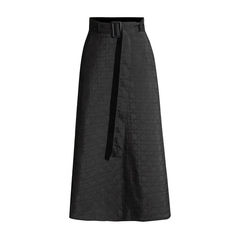 FREE SIZE / Black OUDINA Fashion Casual Two Piece Set 2024 Early Spring New Short Top Jacket And Long Lace-up Skirt Suit For Women