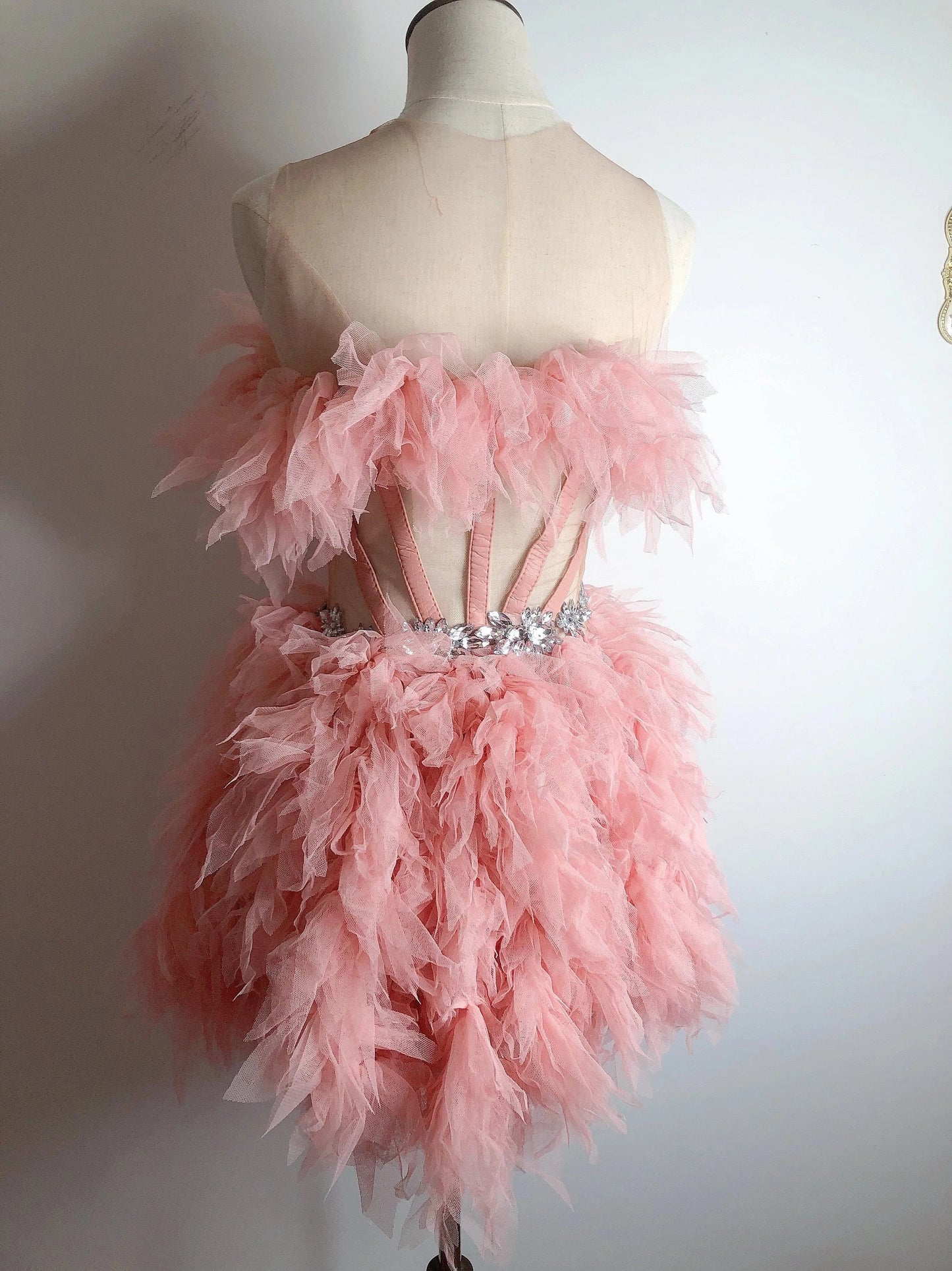 Free Size / Pink Vestido Fashion Sleeveless Pink Ruffles Rhinestone Cocktail Wedding Dinner Gown Women Short Evening Prom Dress Sexy Club Dresses