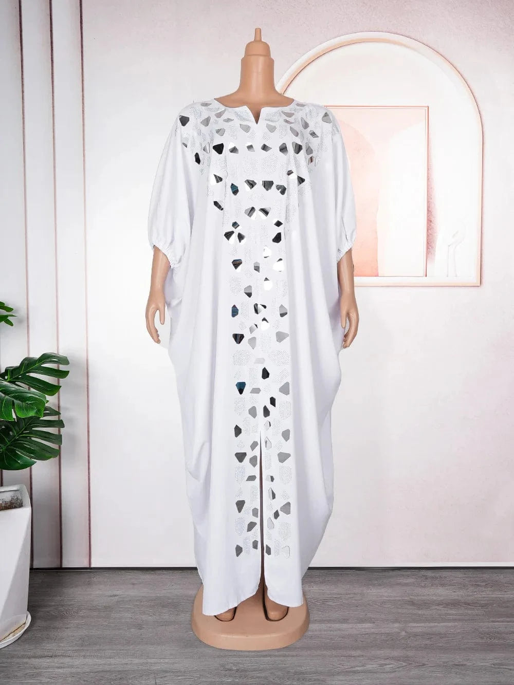 Free / White S10050 Africa Clothing Plus Size Kaftan Dresses Women Robes Femme Abaya Rhinestone Irregular Bat Sleeve Loose Boubou Dresses