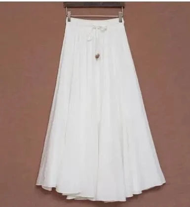 Free / White Women Cotton Long Skirts Elastic Waist Pleated Maxi Skirts Beach Boho Vintage Summer Skirts Faldas Saia Ebsq88