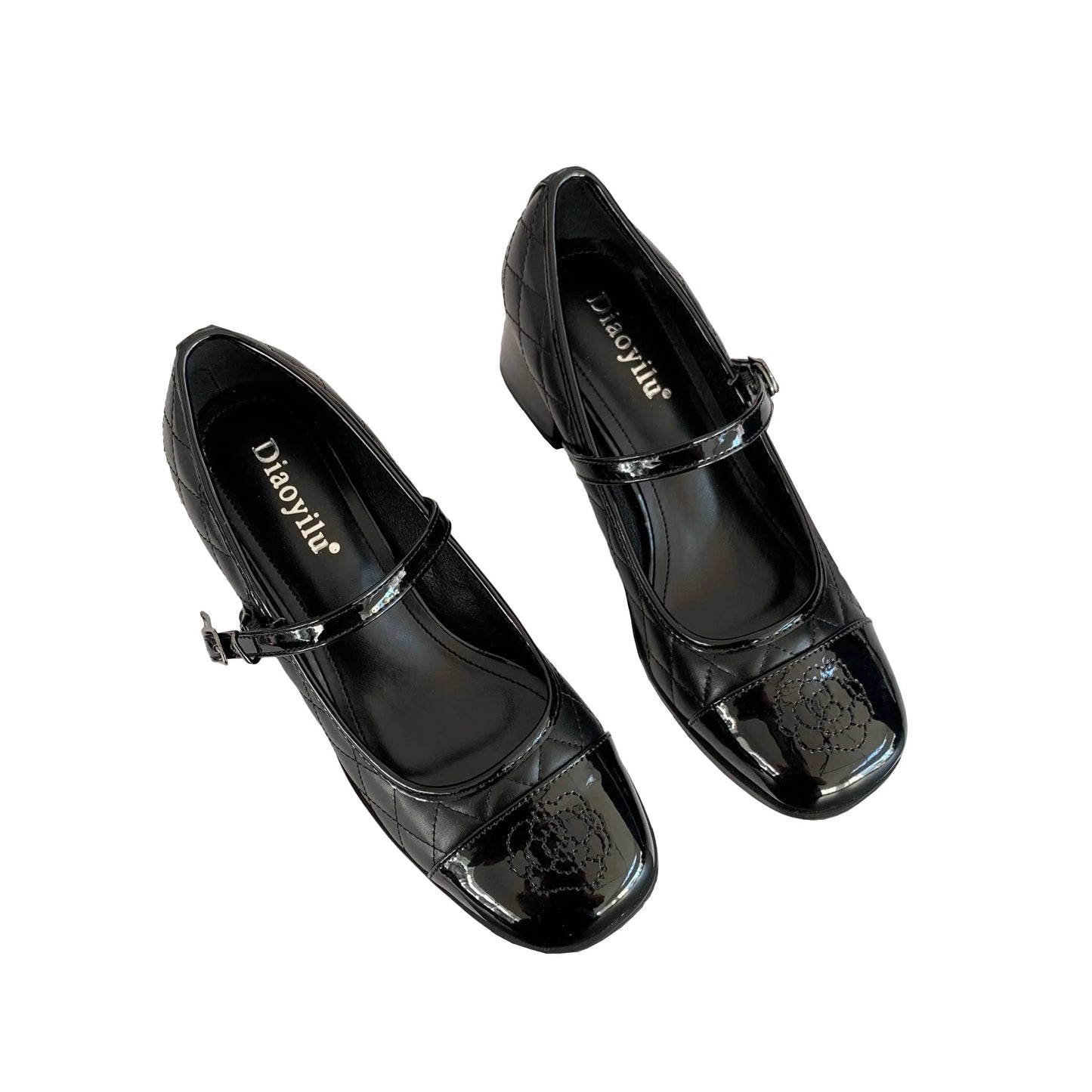 French Mary Jane high heels thick heel round toe color matching retro small leather shoes autumn and winter 2023