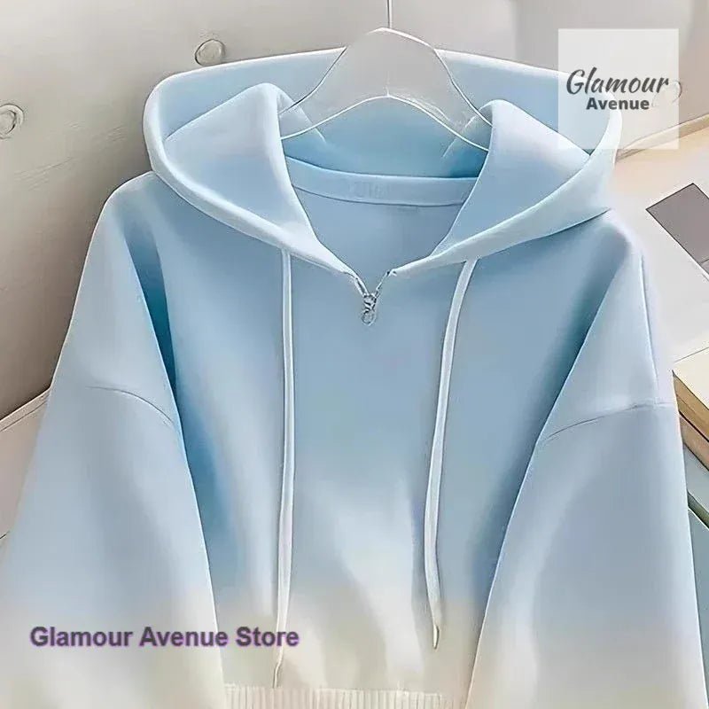 French style dopamine blue gradient high sense hooded sweater coat women's spring and autumn new unique super nice blouse. - SN Wigs & More