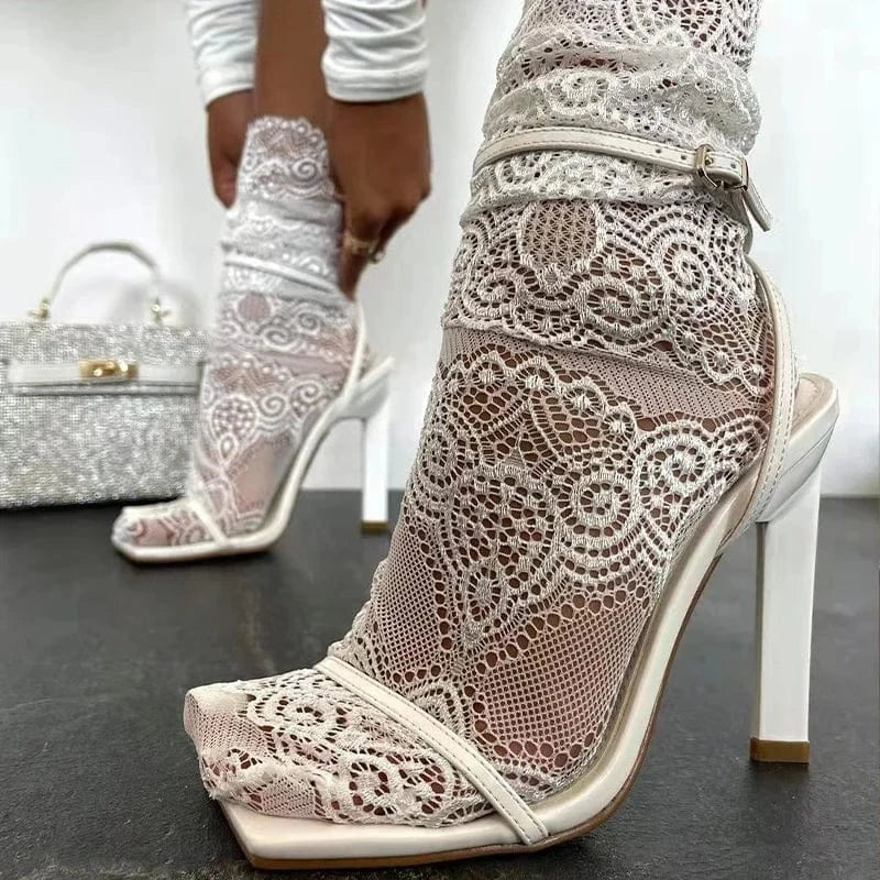 Fresh Orange Lace Up Sexy Sandals for Women Summer High Heel Shoes Square Toe High Heel Dress Sandal Big Size43 zapatillas mujer