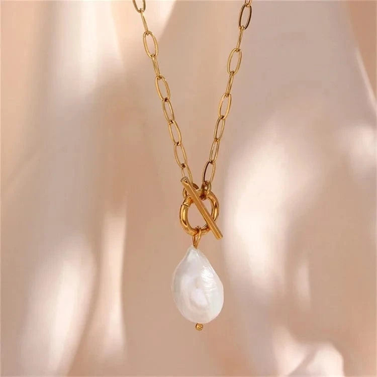 Freshwater Baroque Pearl Necklace for Women Paperclip Chain Necklace Stainless Steel Long Box Square Chain Long Choker