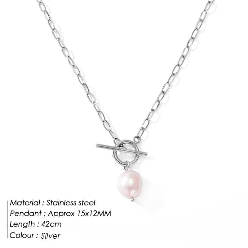 Freshwater Baroque Pearl Necklace for Women Paperclip Chain Necklace Stainless Steel Long Box Square Chain Long Choker