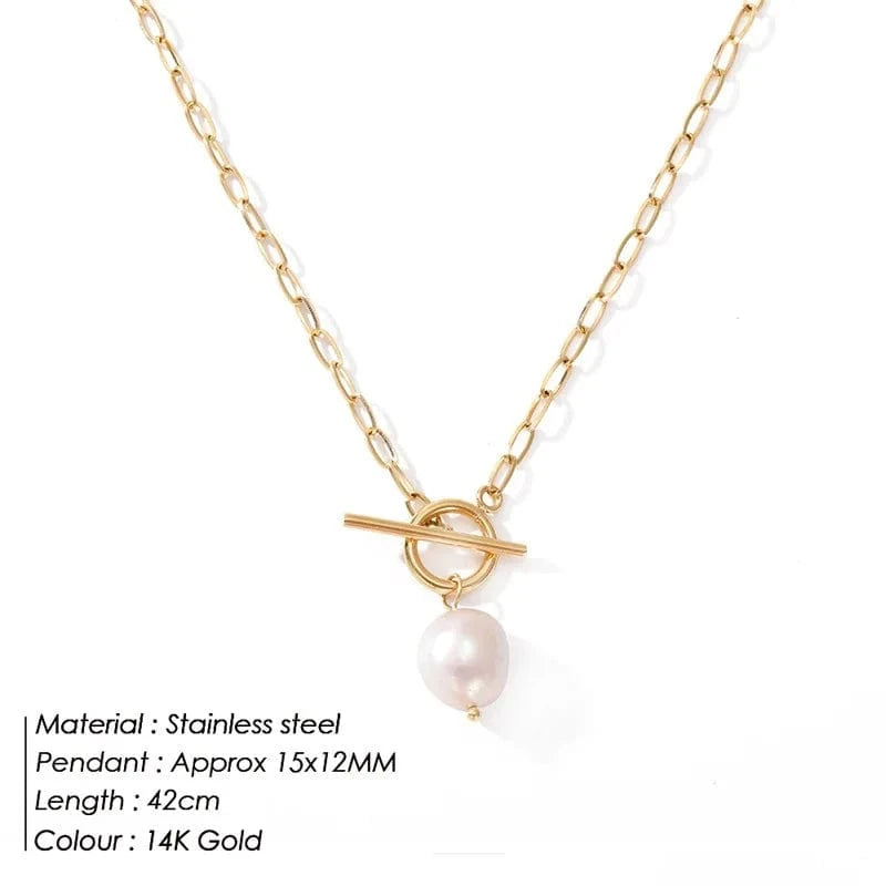 Freshwater Baroque Pearl Necklace for Women Paperclip Chain Necklace Stainless Steel Long Box Square Chain Long Choker