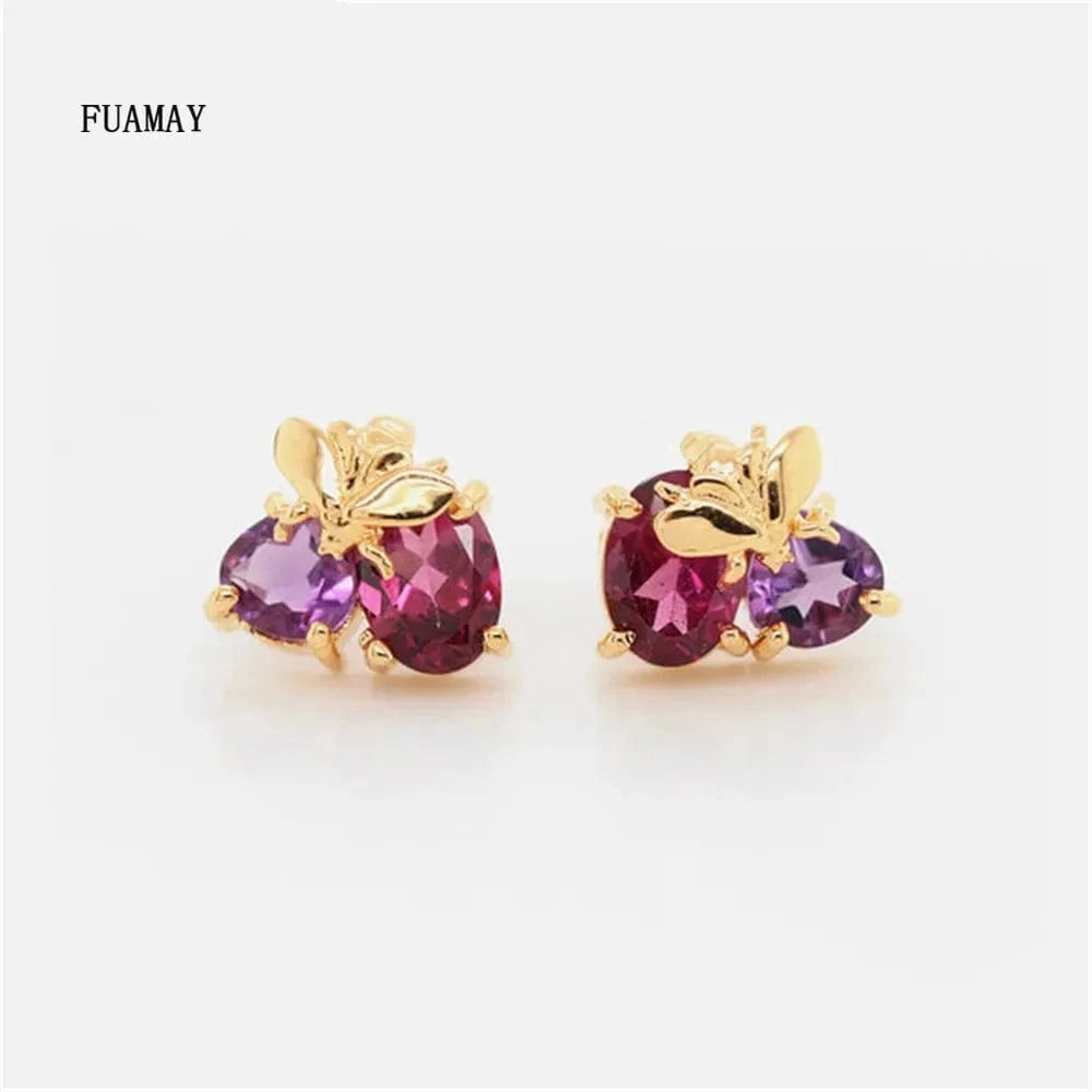 FUAMAY Hawaiian Pearl Earrings with Colorful Blue Sapphire Bee Earrings Big Freshwater Pearl Earrings 18k gold plated