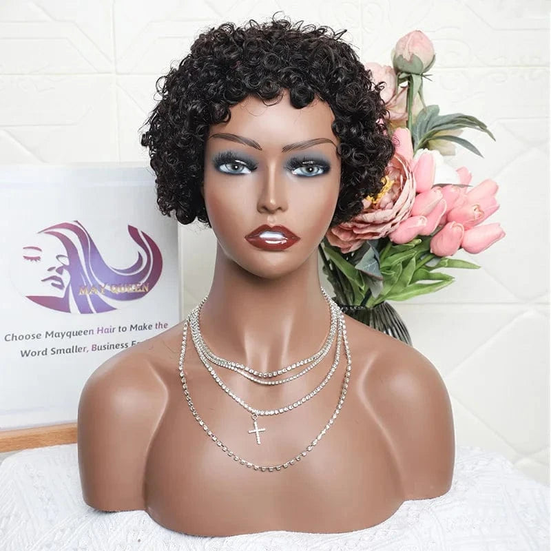 full head wig pixie cut / 6 Inches Verified Hair Supplier 99j Color 12aPeruvian Double Drawn Funmi Hair No Lace Full Head Wig Pure Human Hair Short Bob with Fringe