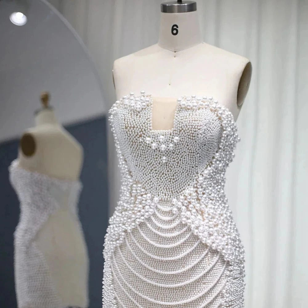 Full Pearls Luxury Short Prom Dresses 2024 Sexy Mini Cocktail Party Dress for Women Wedding Evening Birthday RM029