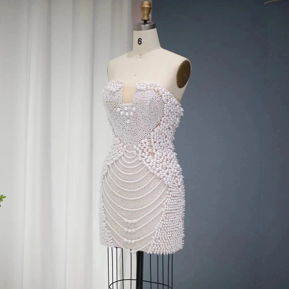 Full Pearls Luxury Short Prom Dresses 2024 Sexy Mini Cocktail Party Dress for Women Wedding Evening Birthday RM029