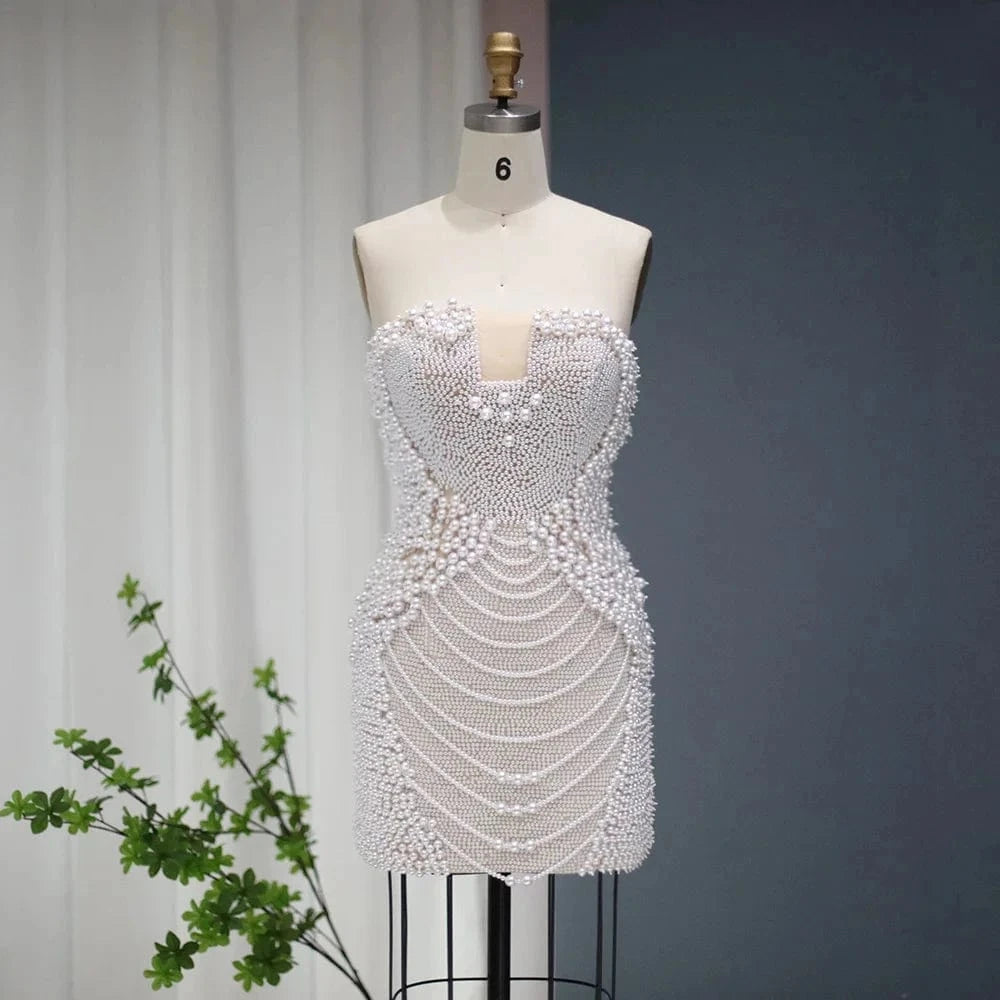 Full Pearls Luxury Short Prom Dresses 2024 Sexy Mini Cocktail Party Dress for Women Wedding Evening Birthday RM029