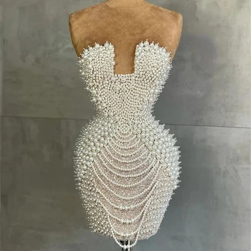 Full Pearls Luxury Short Prom Dresses 2024 Sexy Mini Cocktail Party Dress for Women Wedding Evening Birthday RM029