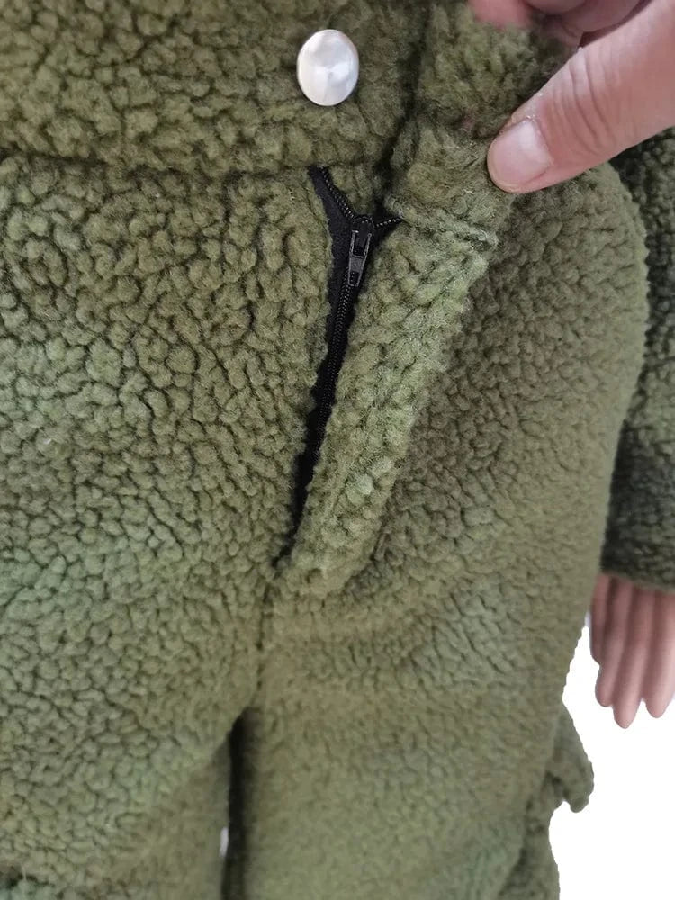 Fuzzy Lounge Wear Set Warm Thick Fleece Jogger Set Women Woman Winter Fleece Sweat Suit Female Cargo Pants Sets