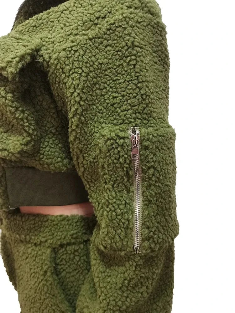 Fuzzy Lounge Wear Set Warm Thick Fleece Jogger Set Women Woman Winter Fleece Sweat Suit Female Cargo Pants Sets