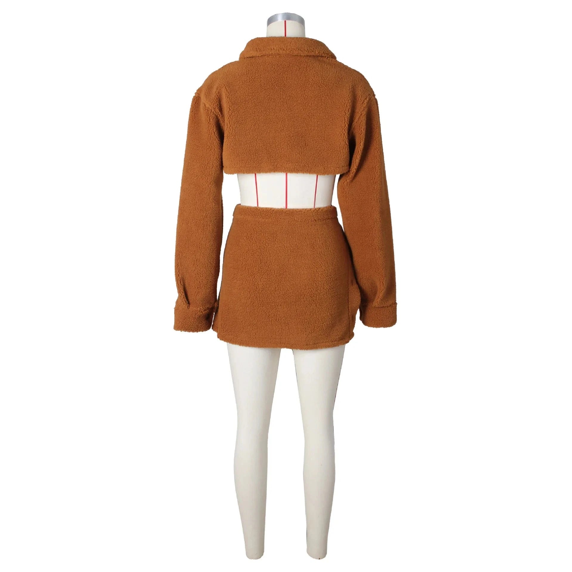 G0635 2024 Fleece Crop Top Two Piece Set Fall Women's Clothing Turndown Collar Tops And Split Skirt Set