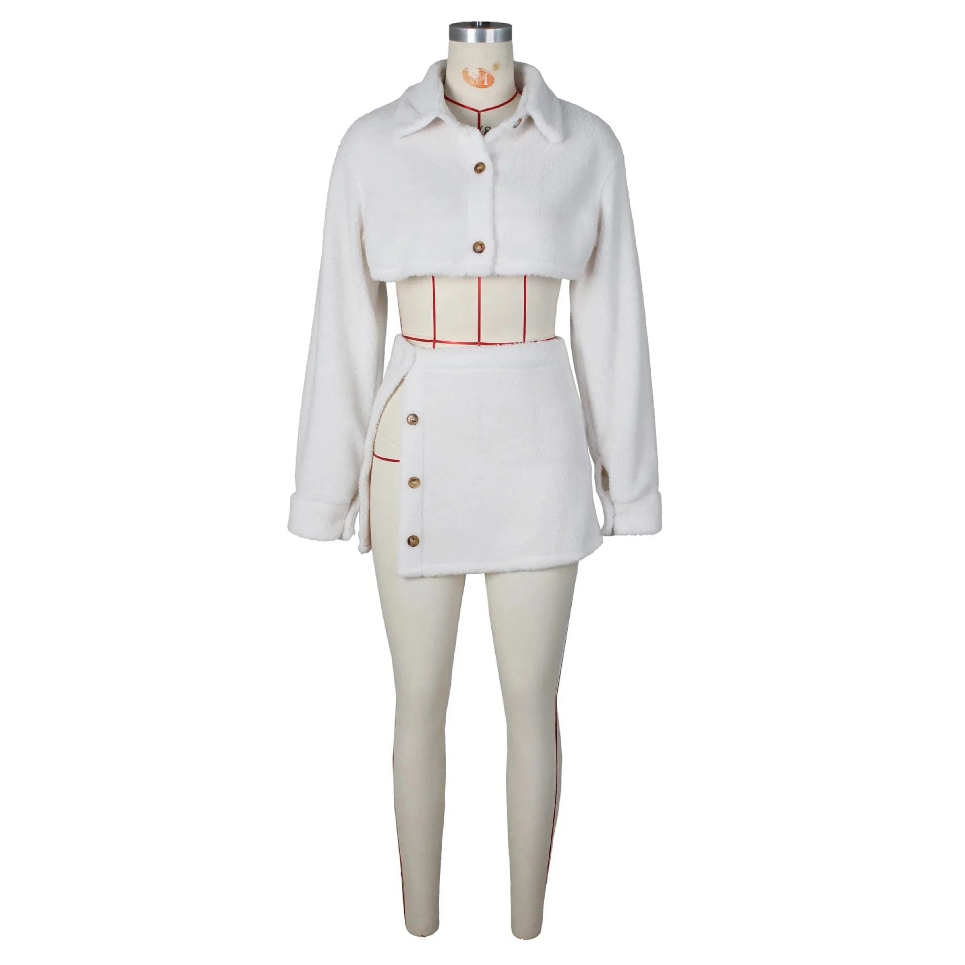 G0635 2024 Fleece Crop Top Two Piece Set Fall Women's Clothing Turndown Collar Tops And Split Skirt Set