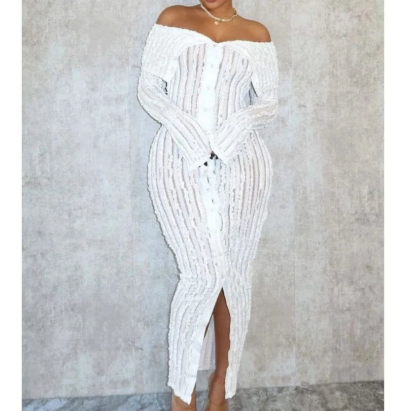 G0654 Wholesale spring 2024 boutique clothes sexy wave casual dresses off shoulder long sleeve dress elegant women's dresses