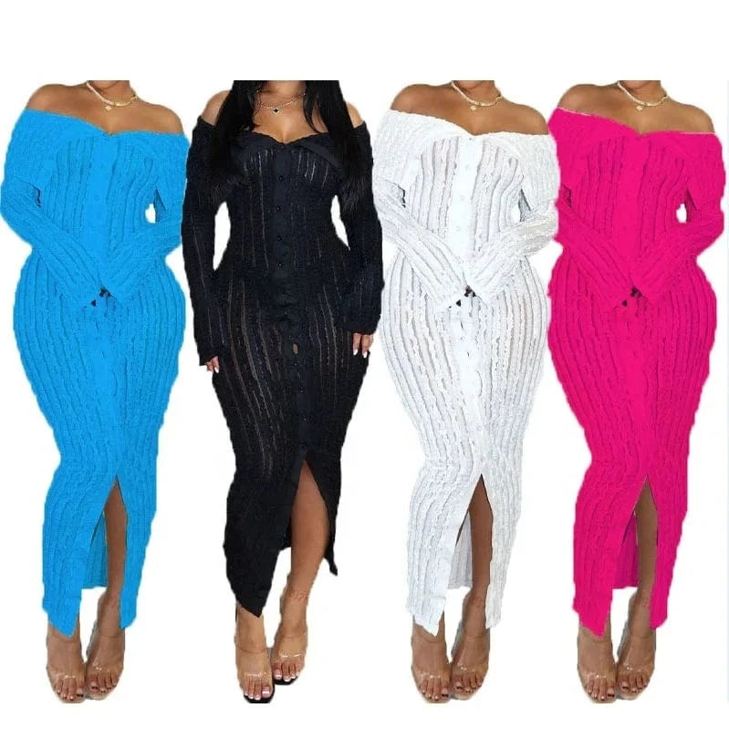 G0654 Wholesale spring 2024 boutique clothes sexy wave casual dresses off shoulder long sleeve dress elegant women's dresses