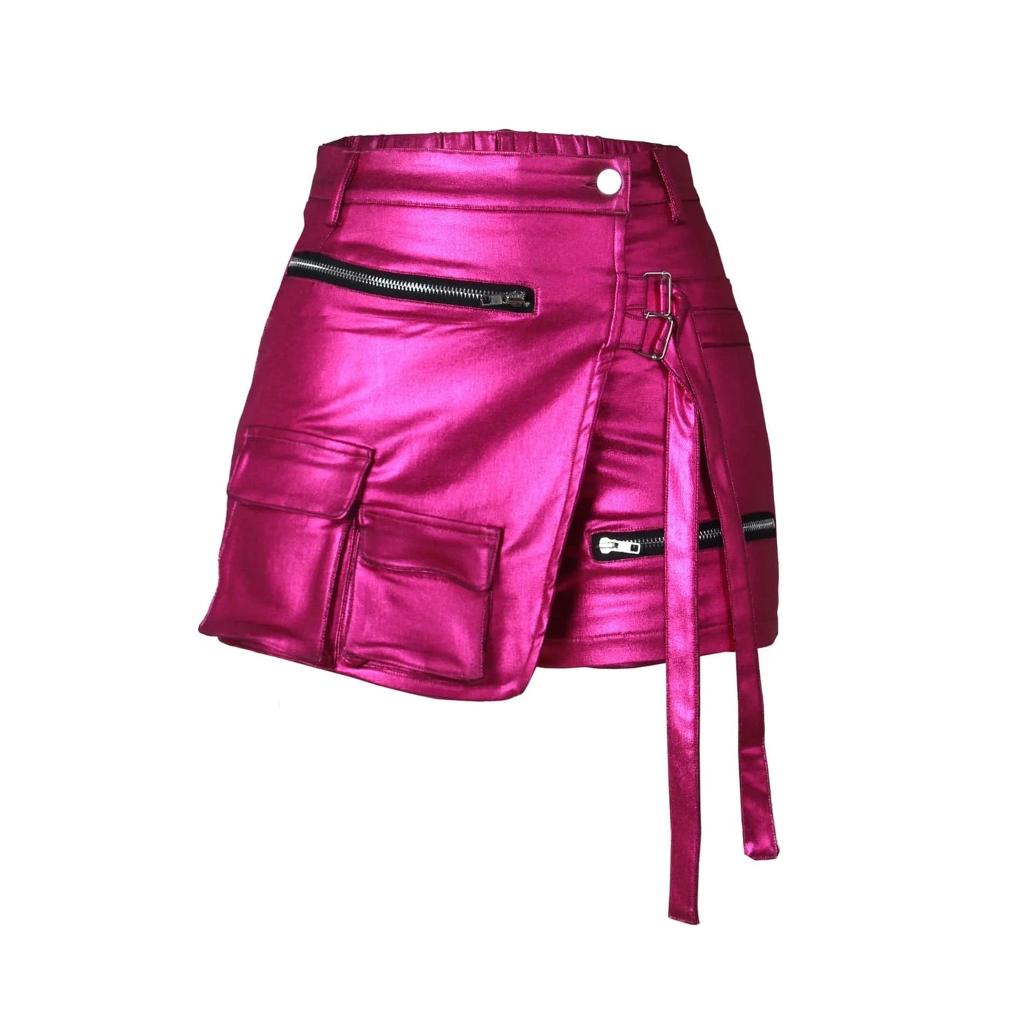 G0659 New collection wholesale 2024 summer girls shorts Mini Shiny PU leather short for women A-line cargo pocket women's shorts