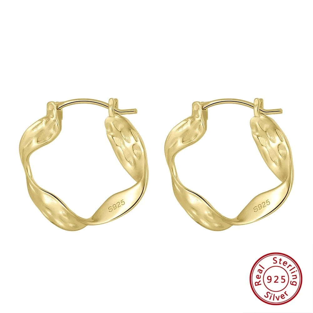 GAE02-14K GAE02 RINNTIN Fashion Jewelry Delicate Water Wave 925 Silver Ribbing Twist Extra Large Hoop Earrings