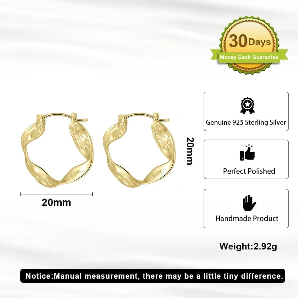 GAE02 RINNTIN Fashion Jewelry Delicate Water Wave 925 Silver Ribbing Twist Extra Large Hoop Earrings