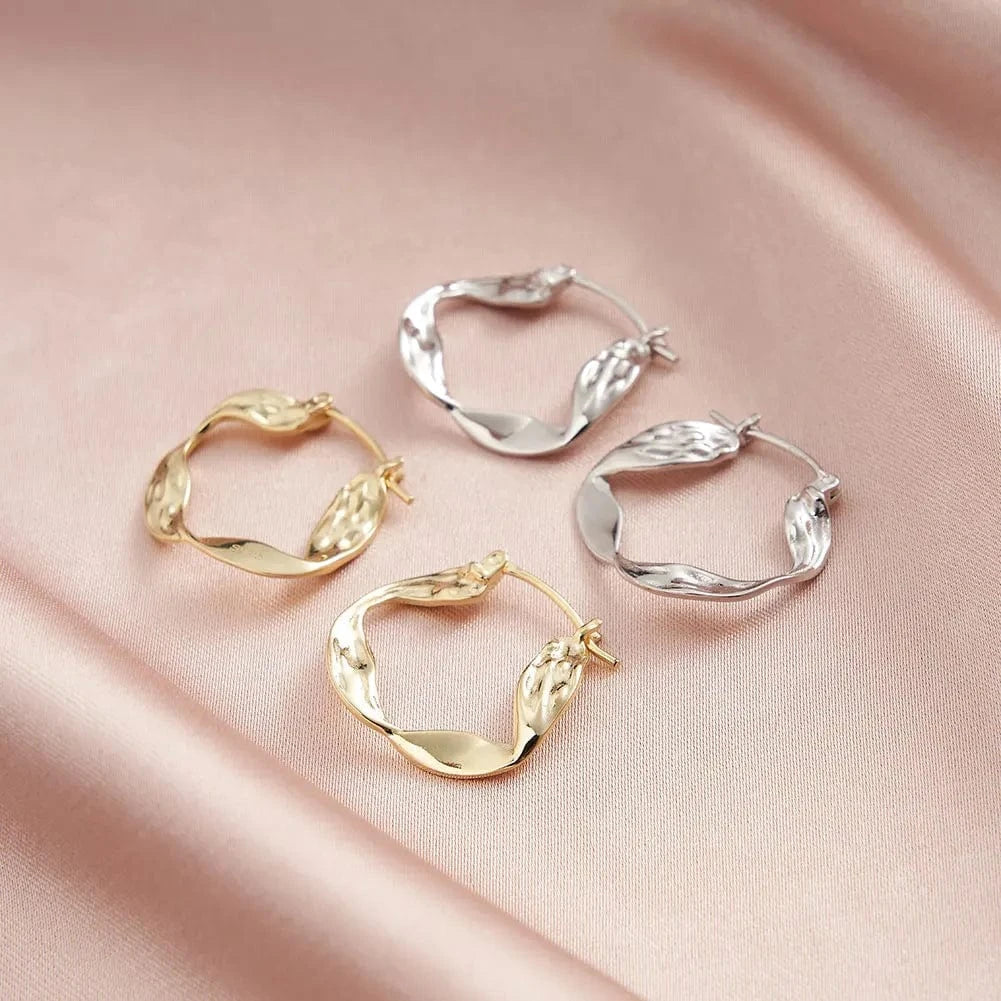 GAE02 RINNTIN Fashion Jewelry Delicate Water Wave 925 Silver Ribbing Twist Extra Large Hoop Earrings