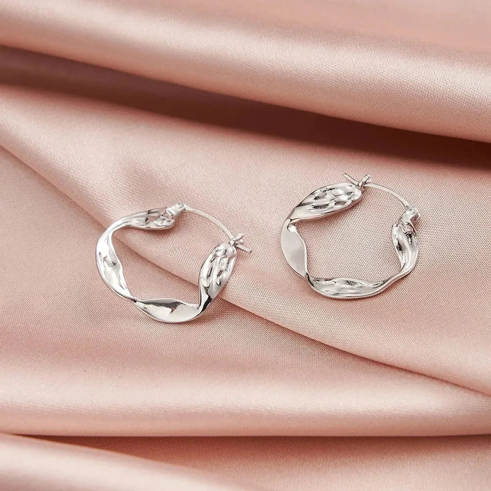 GAE02 RINNTIN Fashion Jewelry Delicate Water Wave 925 Silver Ribbing Twist Extra Large Hoop Earrings