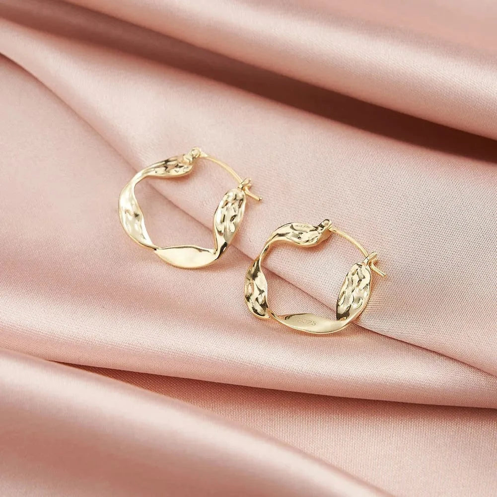 GAE02 RINNTIN Fashion Jewelry Delicate Water Wave 925 Silver Ribbing Twist Extra Large Hoop Earrings