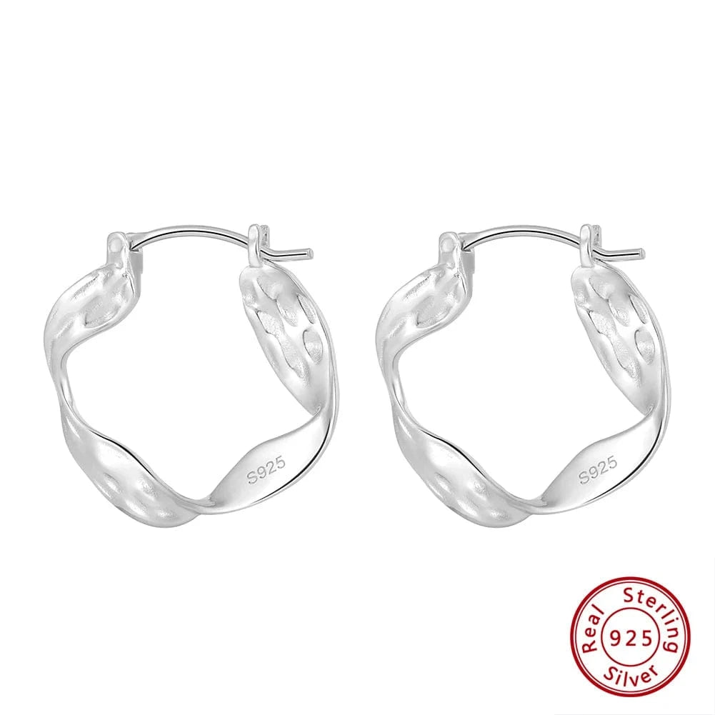 GAE02 RINNTIN Fashion Jewelry Delicate Water Wave 925 Silver Ribbing Twist Extra Large Hoop Earrings