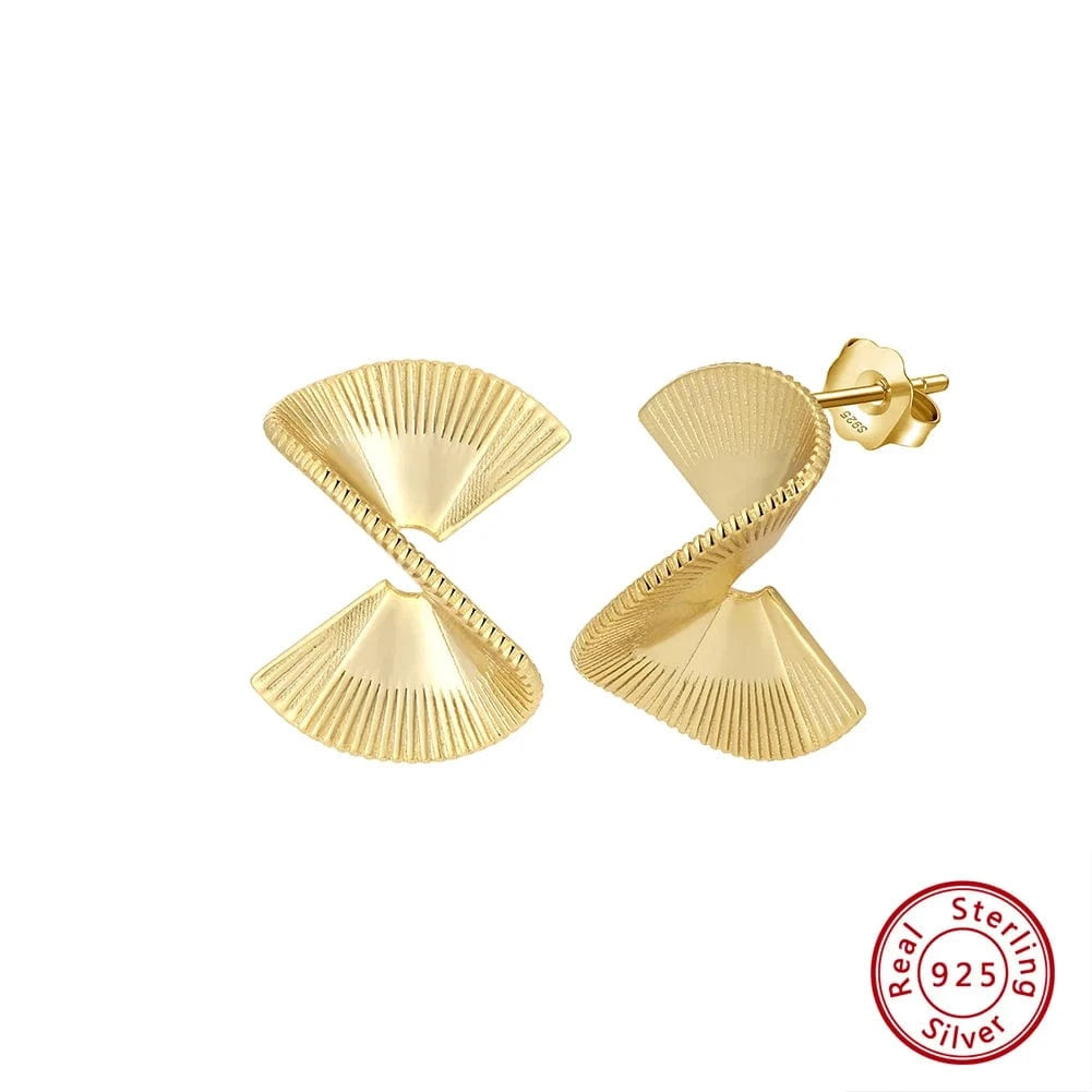 GAE03-14K GAE03 RINNTIN Luxury Jewelry Geometric Texture 925 Sterling Silver Statement 14K Gold Plated Stud Earrings
