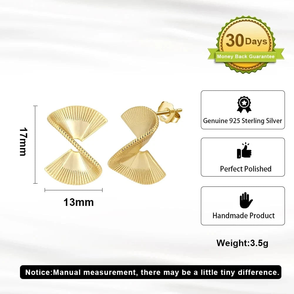 GAE03 RINNTIN Luxury Jewelry Geometric Texture 925 Sterling Silver Statement 14K Gold Plated Stud Earrings