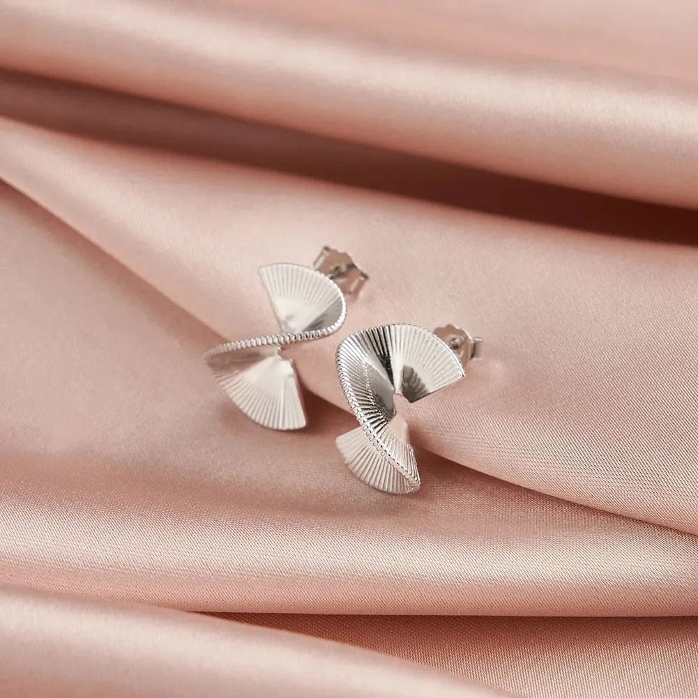 GAE03 RINNTIN Luxury Jewelry Geometric Texture 925 Sterling Silver Statement 14K Gold Plated Stud Earrings
