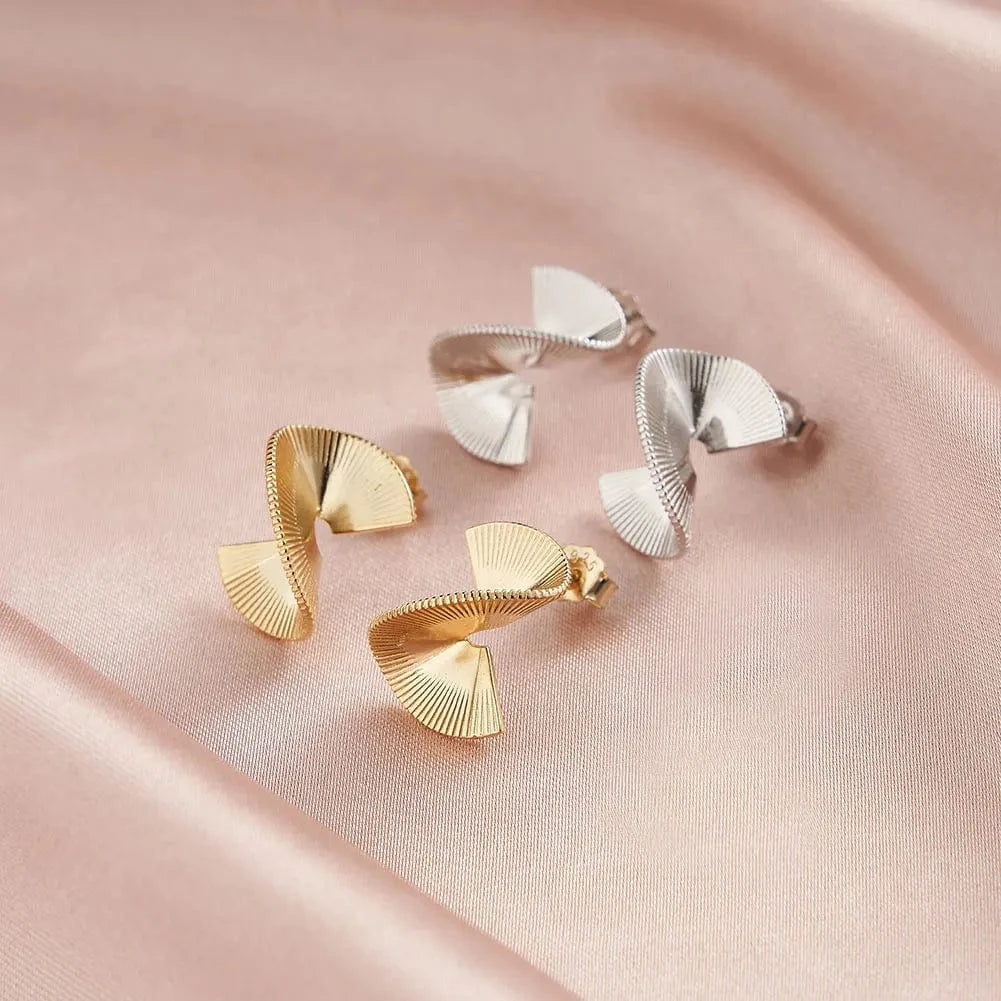 GAE03 RINNTIN Luxury Jewelry Geometric Texture 925 Sterling Silver Statement 14K Gold Plated Stud Earrings